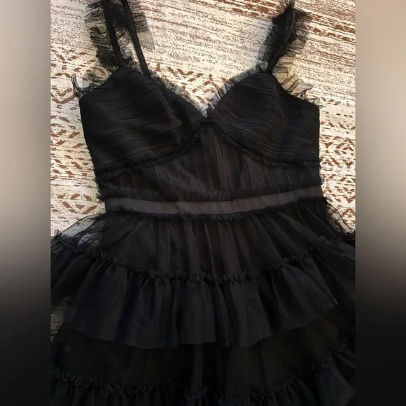 Betsy & Adam Black Ruffled Prom Dress